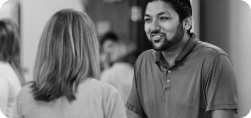 B&W Lobby People Talking